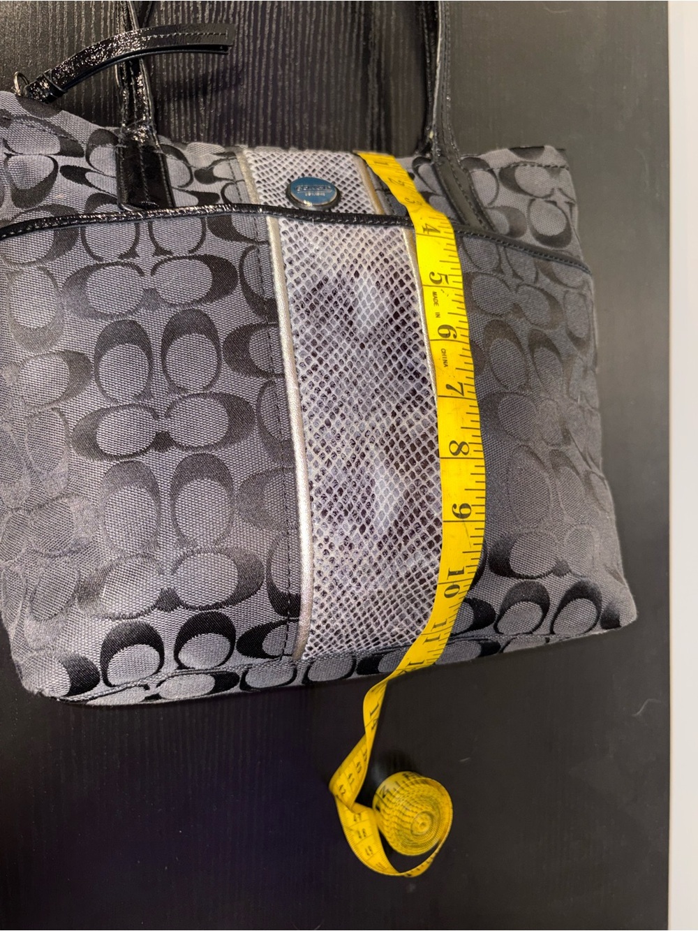 Coach F26706 Signature Gray Black Tote Shoulder Bag Snake Print Stripe - Picture 10 of 14